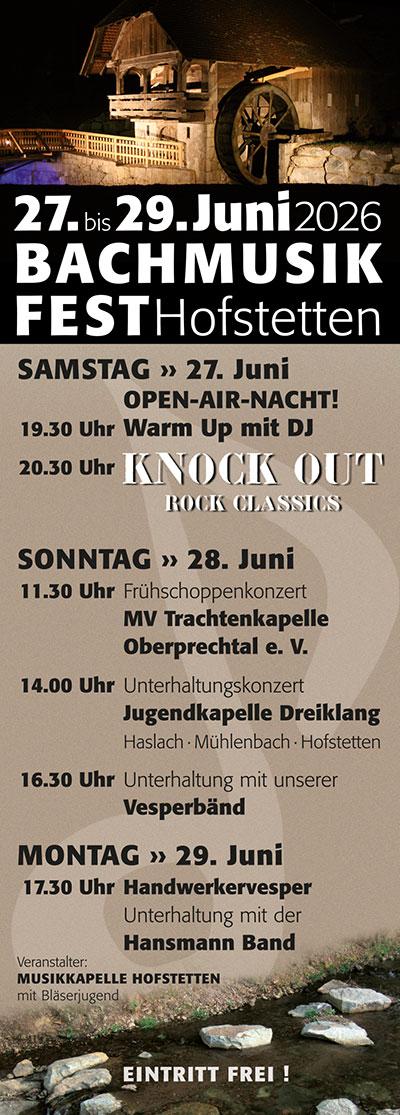 Bachmusikfest vom 27. - 29. Juni 2026 | Henry-Heller-Platz Hofstetten