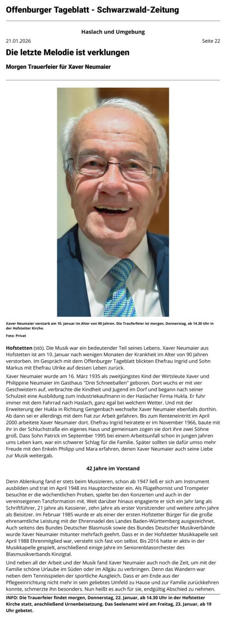 Nachruf Xaver Neumaier